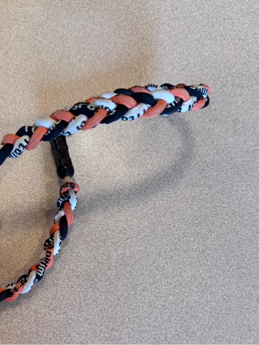 3-Braided Rope Navy, Orange, & White 20” Tornado Titanium Sports Necklace - Picture 3 of 3